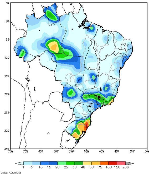 Figura 1 Precipitação observada (mm) no período de 12 a 18/09/2015 A Tabela 1 apresenta a tendência hidrológica através das energias naturais afluentes das semanas recentes.