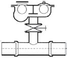 INSTALAÇÃO As ventosas são montadas sobre uma tomada vertical na parte superior da canalização, normalmente com a utilização de um tê e uma válvula de gaveta com flanges com cunha de borracha, corpo