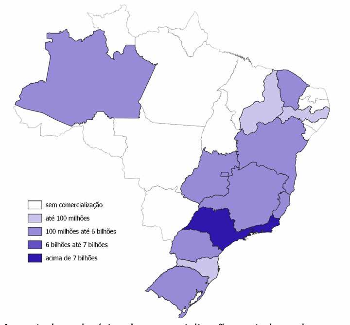 A representação gráfica (Figura 2) evidencia a forte participação dos estados de São Paulo e Rio de Janeiro no total faturado no ano. Figura 2. Faturamento por unidades da federação.