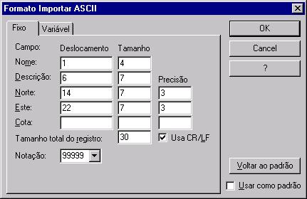 Módulo Topografia Iniciando o Sistema topograph 98SE 5. Clique no botão Alterar.