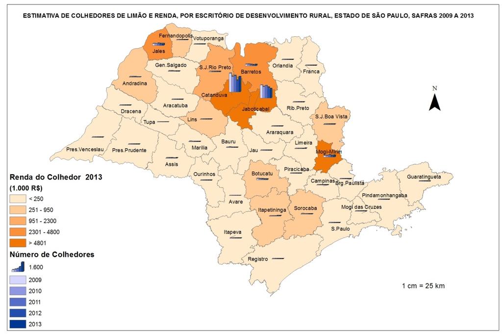 Tabela 6 - Estimativa de Colhedores de Limão e Renda, por Escritório de Desenvolvimento Rural, Estado de São Paulo, Safra 2009 a 2013 SAFRA 2009 SAFRA 2010 SAFRA 2011 SAFRA 2012 SAFRA 2013 EDR Número