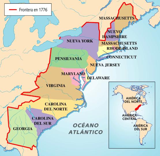 As Treze Colônias A Independência dos Estados Unidos, foi declarada pelos colonos em 4 de julho de 1776 e marcou o fim da