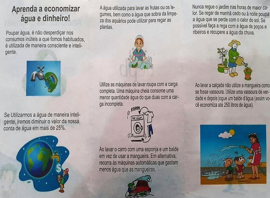 Também foi entregue um folheto como um material de fixação de informações e consulta posterior, contendo pontos essenciais sobre economia de água e preservação de mananciais.