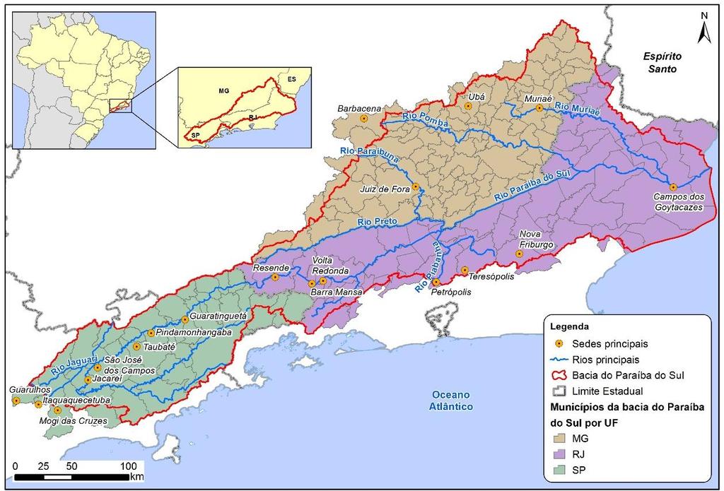 Figura 2.1 Mapa de localização da Bacia Hidrográfica do Rio Paraíba do Sul Os principais afluentes do rio Paraíba do Sul pela margem esquerda são: 1.