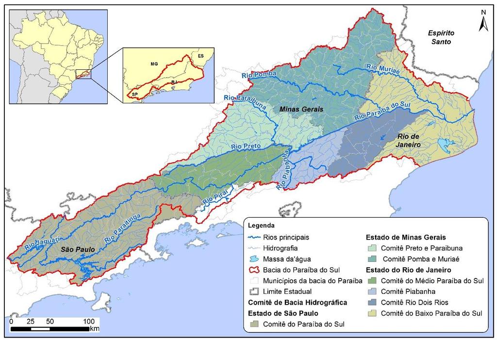 Figura 2.2 Mapa com a delimitação dos Comitês da Bacia do Rio Paraíba do Sul 2.1.