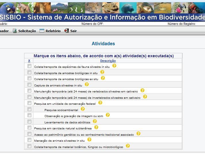 48 7. Na próxima tela, selecionar quais atividades estarão incluídas na solicitação