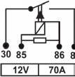 109 Relé Auxiliar 12V 70 A, sem suporte, 4 terminais, sendo 2(9,5mm) 1(6,3mm) e 1(2,8mm) TRA 108.