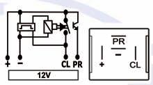 117 Relé Pisca, 4 terminais, capa plástica de 40 mm sem suporte de fixação 12V Comando do pisca.