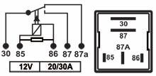 002 Minirelé Auxiliar, 4 terminais sendo 2(2,8mm) e 2(6,3mm) 12V 30A com resistor marrom Comando de buzina, ventilador, farol