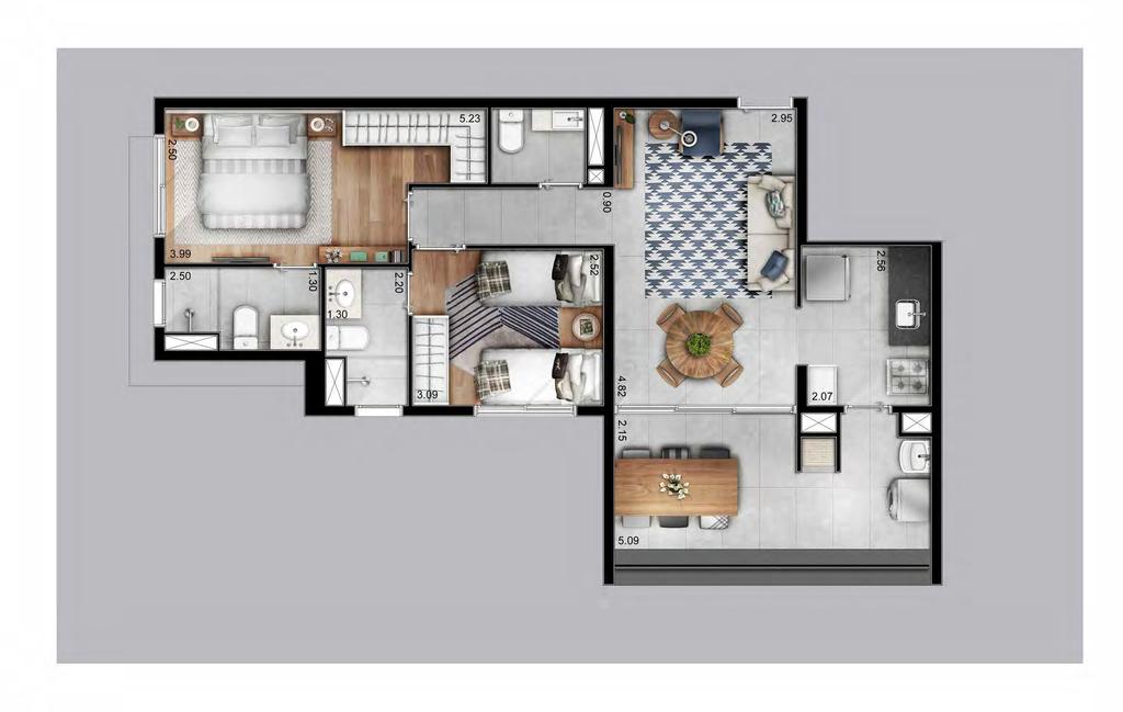 PÉ DIREITO DUPLO PREVISÃO PARA INSTALAÇÃO DE CARDAL (AQUECIMENTO DE ÁGUA) BANHEIRO COM VENTILAÇÃO NATURAL CAIXILHOS DE GRANDES DIMENSÕES E DE ACORDO COM AS NORMAS DE DESEMPENHO ACÚSTICO CHURRASQUEIRA