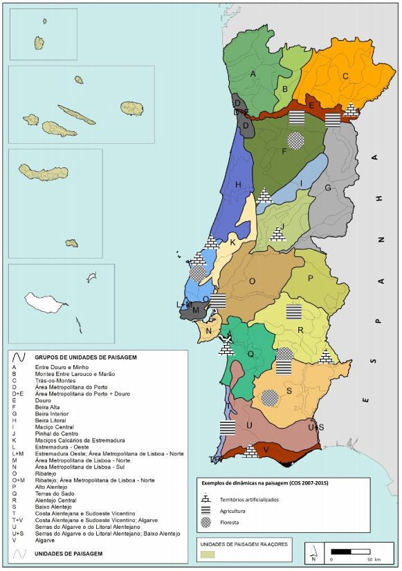 Unidades e grupos de unidades de paisagem em Portugal Continental e da Região