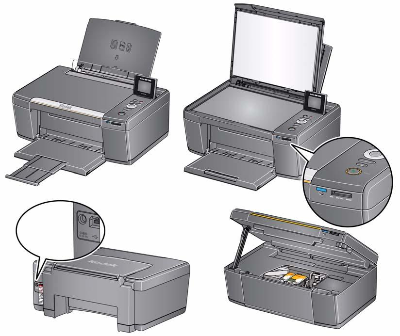 1 Visão geral da impressora Componentes Você pode imprimir, copiar e digitalizar fotos e documentos na impressora.