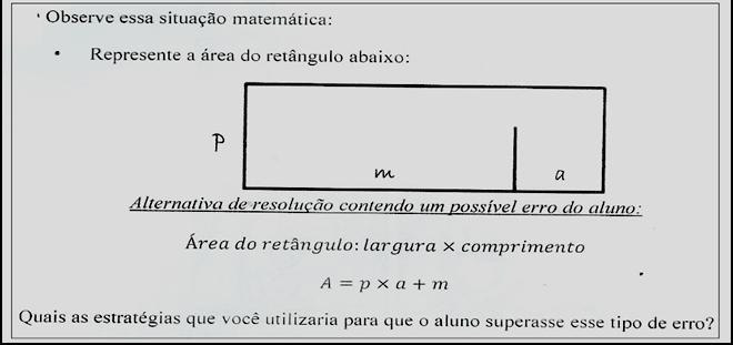 Sociedade Brasileira de Matemática na Contemporaneidade: desafios e possibilidades Situação 2 (professores) Figura 1: área do retângulo Fonte: Situação adaptada de BOOTH (1995) Quadro 1: Quadro de