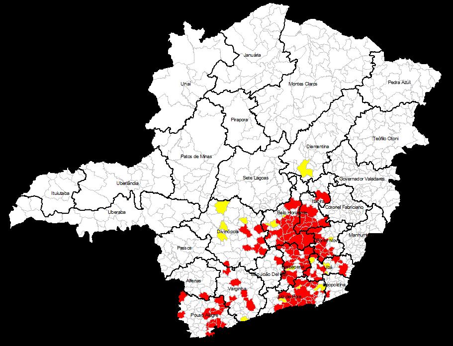 Casos confirmados (N=528) Casos em investigação (N= 64) Figura 1 Distribuição dos casos confirmados e em investigação de febre amarela silvestre, Minas Gerais, 2017/2018 * Fonte: DVA/SVEAST/SES-MG