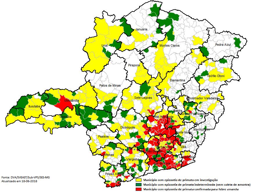 Tabela 3 Distribuição dos casos e óbitos confirmados de Febre Amarela, segundo faixa etária, Minas Gerais, 2017/2018* Faixa etária Casos Óbitos Letalidade (%) N % N % 0 a 9 anos 3 0,6 1 0,6 33,3 10 a