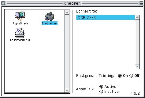 FASE 2 Instalar o Controlador e o Software 12 A partir do menu Apple, clique em Chooser (Seletor). 13 Clique no ícone Brother Ink.