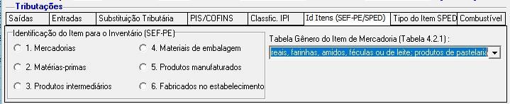 Samb@net 1 2 3 Identificação Itens (SEF SPED), aqui o usuário identificará o enquadramento de acordo com a