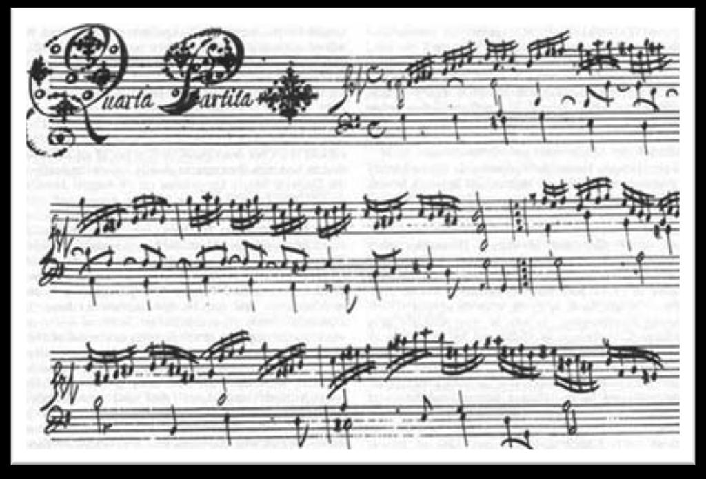 Partitura Barroca Principais Gêneros Vocais: Ópera, Oratório, Cantata, Moteto Instrumentais: Concerto, Concerto Grosso, Suíte (Base: Allemande, Courante, Sarabanda, Giga), Sonatas, Fuga.