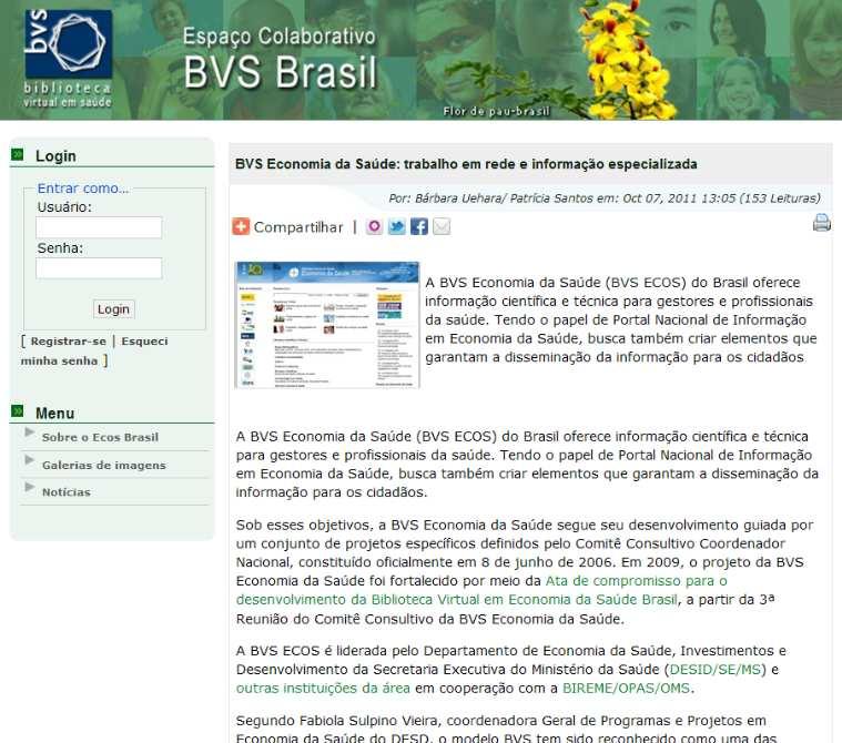 Figura 21. Matéria publicada no Espaço Colaborativo da BVS Brasil 2.5.