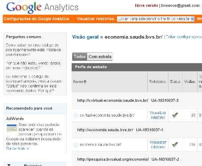 com/analytics/ O endereço (URL) do portal manteve-se o mesmo [http://economia.saude.bvs.br/]. 2.1.
