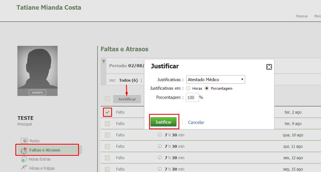 clique em Justificar.