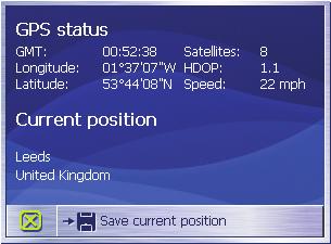 Ovládanie navigačného menu Stlačte spínaciu plochu GPS Info (GPS info). Zobrazí sa menu GPS Status (GPS status). GMT: Greenwichský čas bez úpravy letného času.