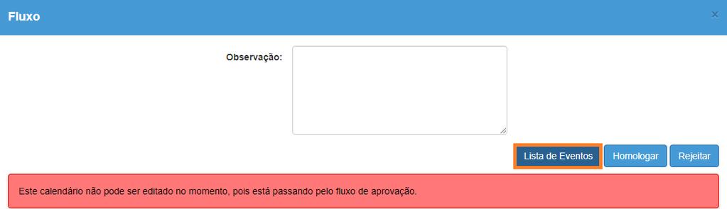 Será exibida uma tela com a lista dos eventos cadastrados.