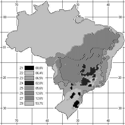 6 Figura 6 Zoneamento bioclimático brasileiro Fonte: ABNT NBR 15220 Parte 3 Para cada zona climática a norma define um dia típico de inverno e outro de verão.