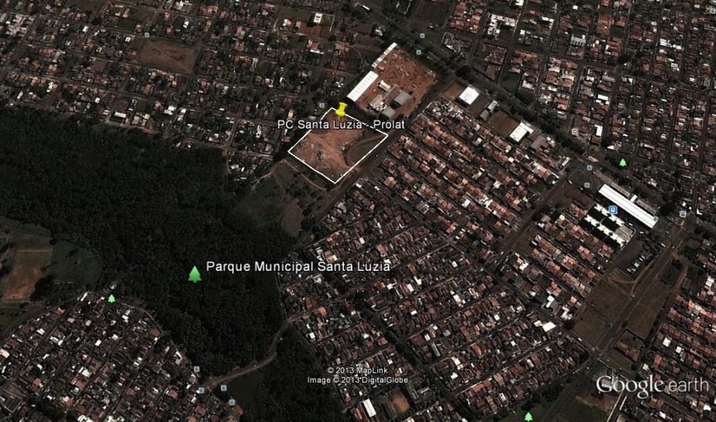 Figura 6 - Localização do Ponto Crítico da Prolat, Bairro Santa Luzia, Uberlândia-MG Fonte: Google Earth, adaptado pela autora, 2013 De acordo com a DLU foram coletadas 4,8 toneladas de entulho, no