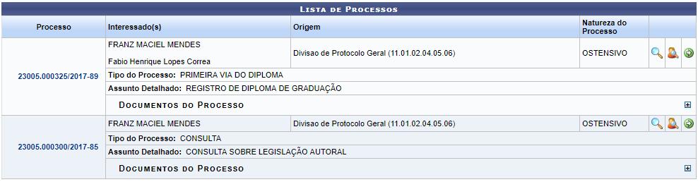 Clique no ícone ao lado de um determinado processo para anexar um