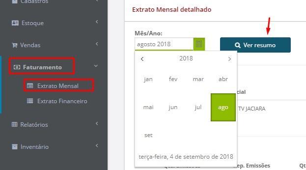 Confira na tela o extrato total do mês