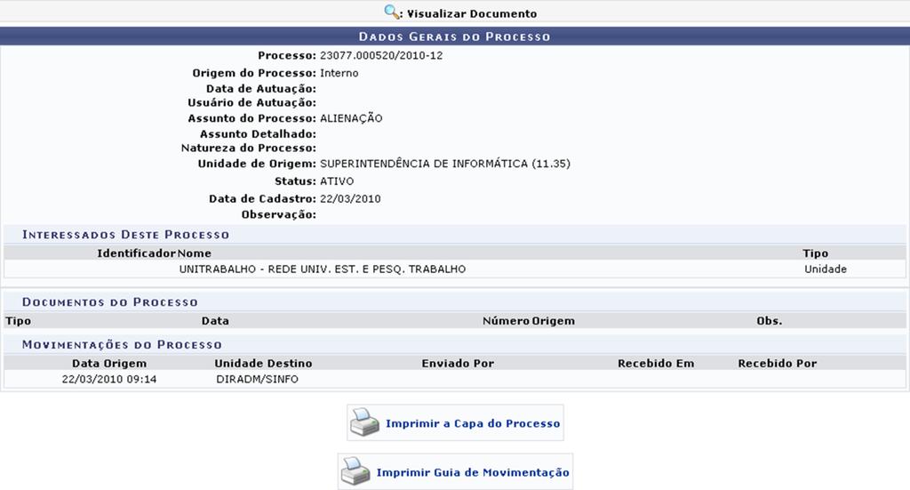 Para realizar a busca, clique em Buscar. A lista de Processos Pendentes de Recebimento será atualizada, então, com os processos que atendem aos critérios informados.