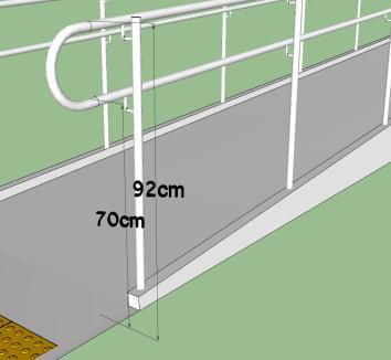 Prolongando-se para além da rampa, no início e no término, de 30cm.