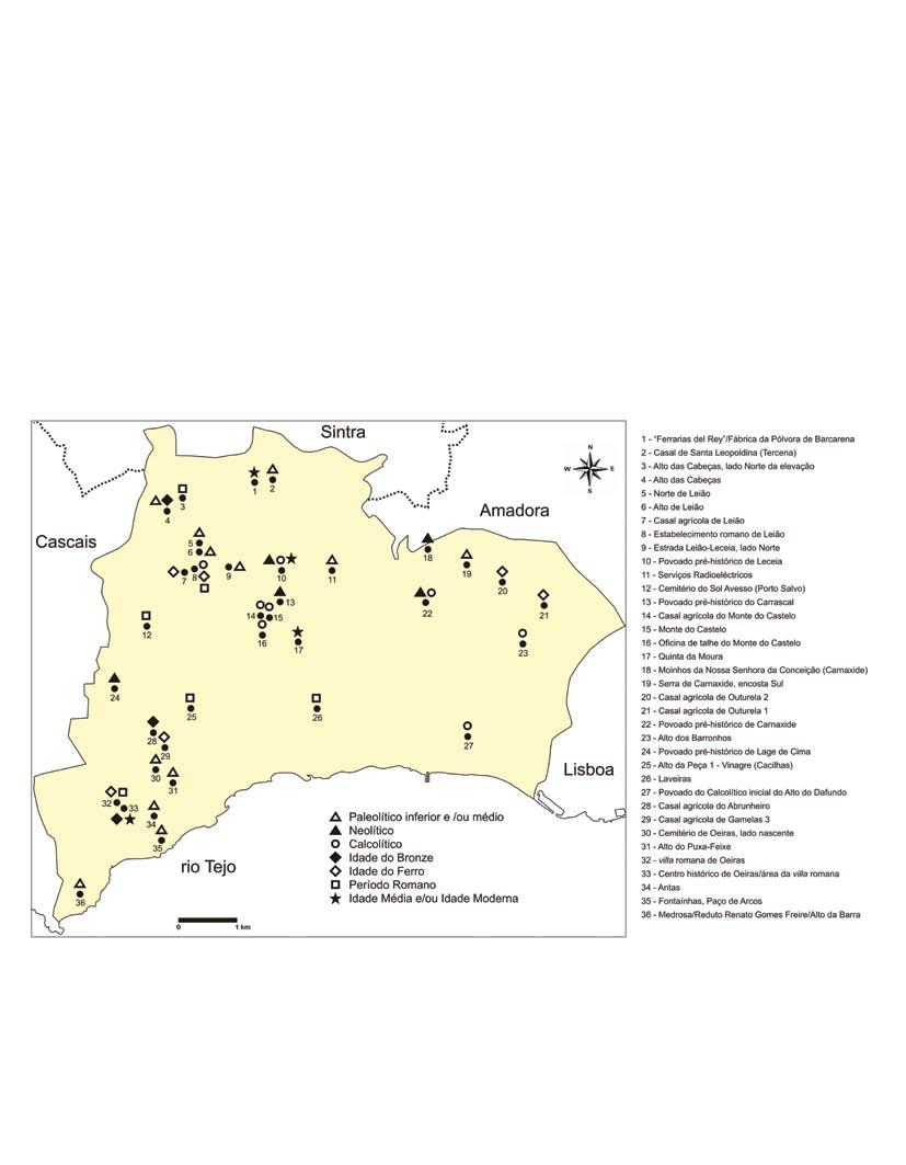 Fig. 1 O concelho de Oeiras com indicação das estações