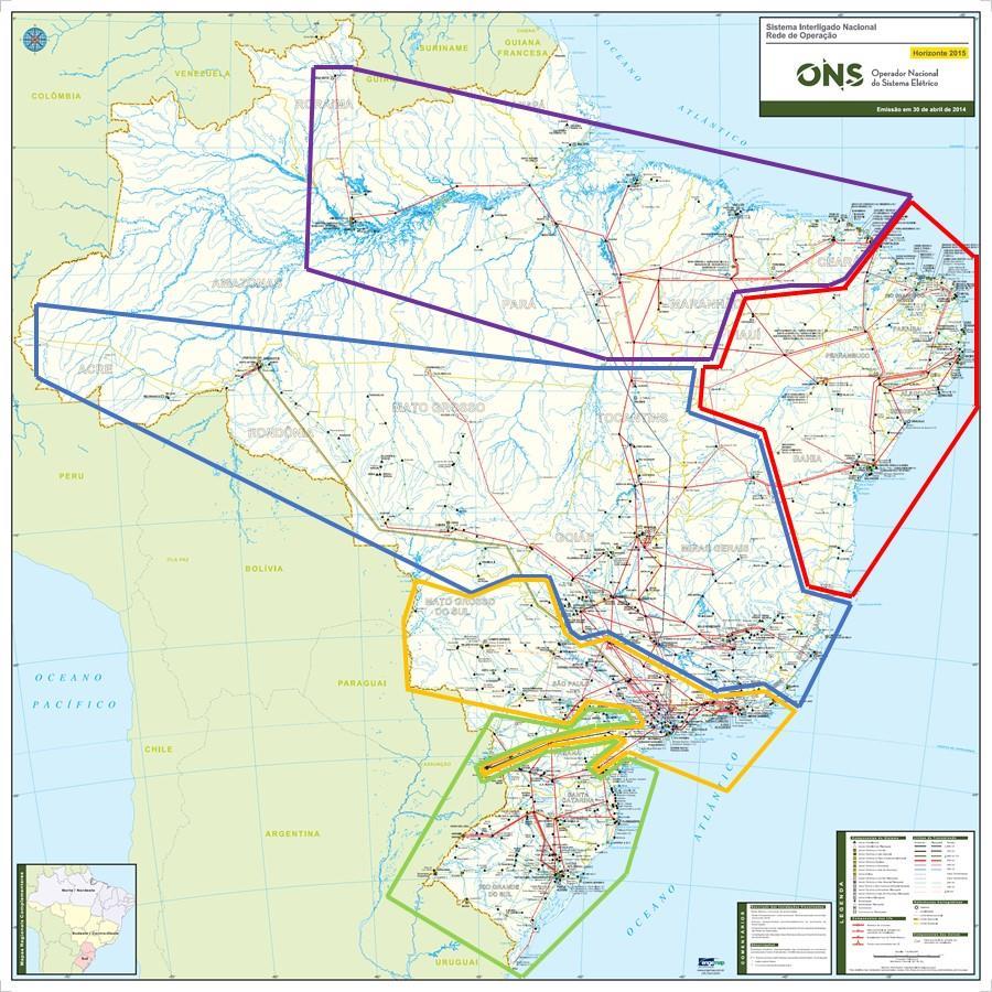 Figura 5-12 Diagrama do SIN PAR 2020 VCP Método agrupamento B 5 áreas Tabela 5-17 Áreas de controle Sistema SIN PAR 2020 ICL Método do agrupamento B Área Código de cores