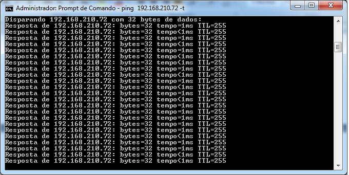 ping IP t Esse comando pinga um IP infinitamente e o comando só pode ser encerrado usando as teclas Ctrl + C.