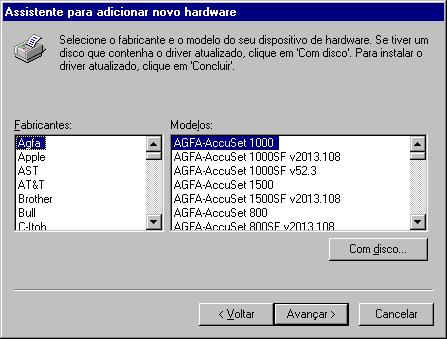 Ou, para carregar o driver Adobe PostScript para Windows 98, vá até D:\Win9x\Portuges\Psdrv (considerando que a letra da sua unidade de