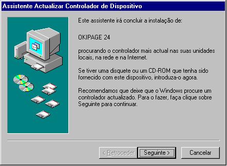Para carregar o driver PCLe para Windows 9B, vá até D:\Win9x\Portuges\Pcle (considerando que a letra da sua unidade de CD-ROM é D: ): 2 Reinicie o