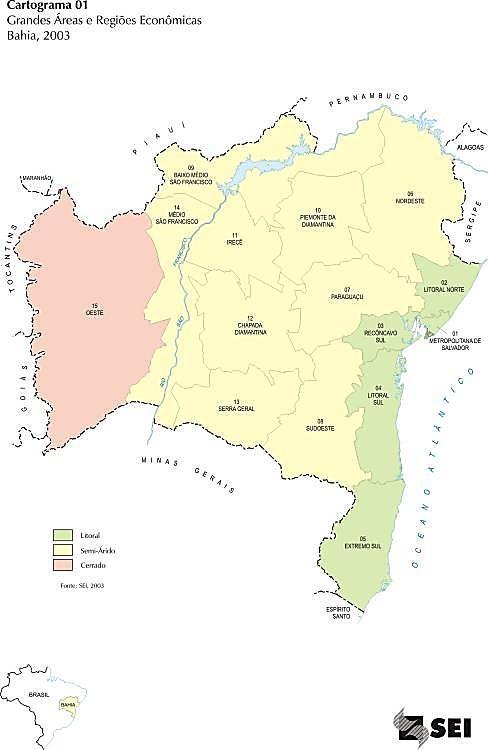 98 Figura 4 Grandes Áreas e Regiões Econômicas da Bahia Fonte: SEI 32 (2003), imagem retirada de Araujo (2014, p.