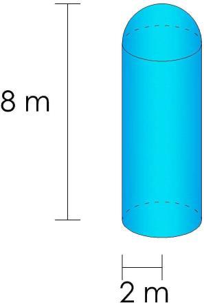 6. Um silo tem a forma de um cilindro circular reto (com fundo) encimado por uma semi-esfera, como na figura.
