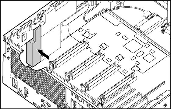 Instalação de opções de hardware 10. Separe a fita de Velcro da peça espumada posterior e prenda-a na parede lateral do chassi. Figura 4-8: Adesão da fita de Velcro na parede lateral 11.