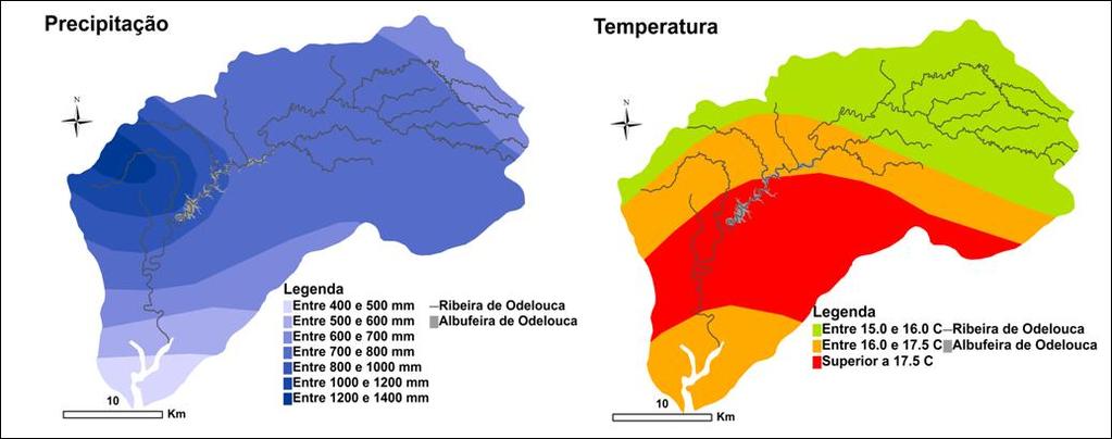 Na Bacia Hidrográfica da Ribeira de Odelouca distinguem-se três faixas com temperatura média anual crescente de montante para jusante.