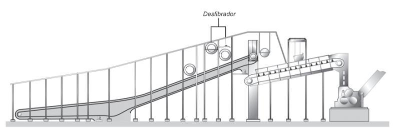 2.1.6 Desfibrador O desfibrador é formado por um tambor alimentador que compacta a cana à sua entrada.