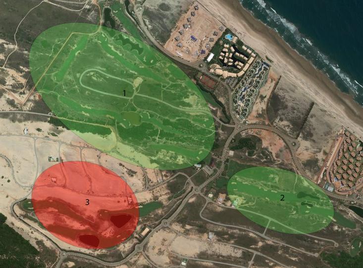 Figura 33: Imagem de satélite dos campos de golfe do complexo turístico Aquiraz Riviera.