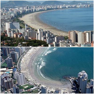 de veraneio (figura 3). Esse processo foi denominado de a muralha que cerca o mar, por SEABRA (1979) 13. Figura 3: Processo de urbanização na Praia de Santos e no Guarujá, respectivamente.