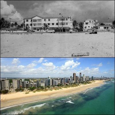 Figura 5: Casa de Veraneio na Praia do Pina, em 1930 e processo de verticalização da Praia do Pina, em 2016. 37 Fonte: Blog Iba Mendes.