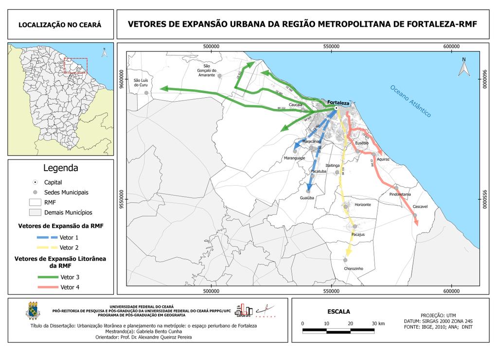 56 Mapa 02: Vetores de expansão urbana da Região Metropolitana de Fortaleza RMF. Elaboração: CUNHA (2017). A vilegiatura marítima ganha conotação especial a partir da década de 1980.