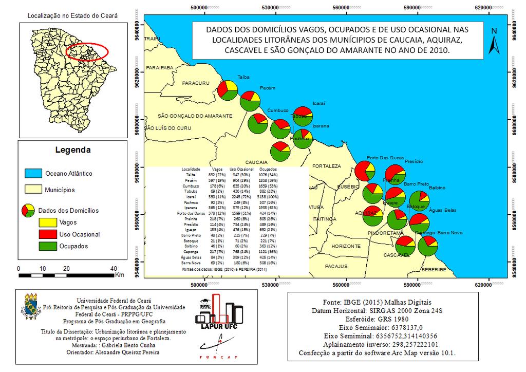 Mapa 03: Mapa dos domicílios vagos, ocupados e de uso ocasional nas localidades litorâneas em análise. 78 Elaboração: CUNHA (2016).