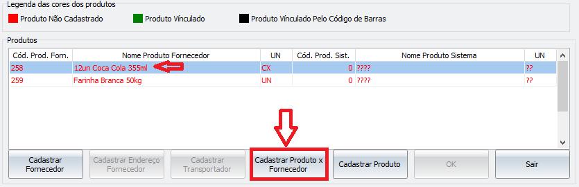 Para realizar o cadastro de um Fornecedor que ainda não está presente no sistema, clique sobre o botão Cadastrar Fornecedor: Após clicar neste botão note que o nome do fornecedor ficou verde, simples