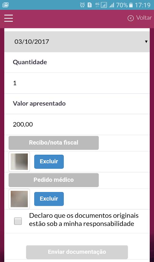 APLICATIVO MOBILE - SOLICITAÇÃO DE REEMBOLSO ASSITENCIAL Para os reembolsos de Pilates, Fisioterapia ambulatorial e RPG há a necessidade do envio do pedido médico*.